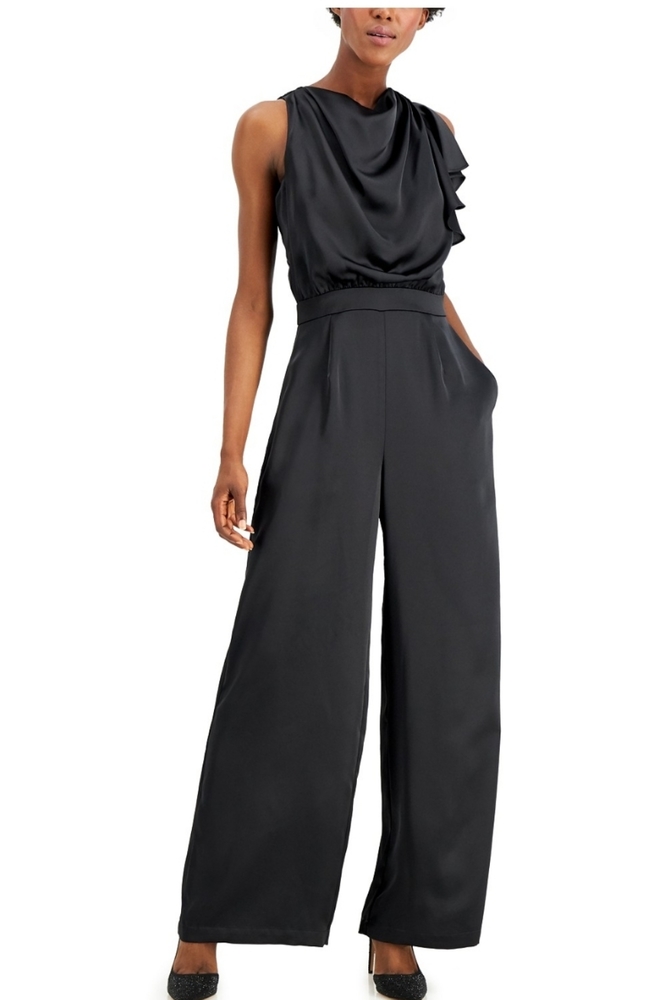 INC Satin Black Colwneck jumpsuit
